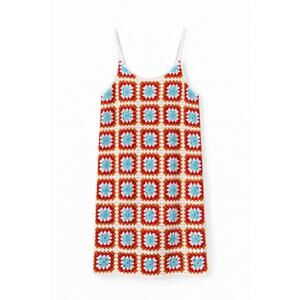 Y2K Crochet Dress Womens Size S Grannycore Retro Beach Patchwork Hippie Boho 90s